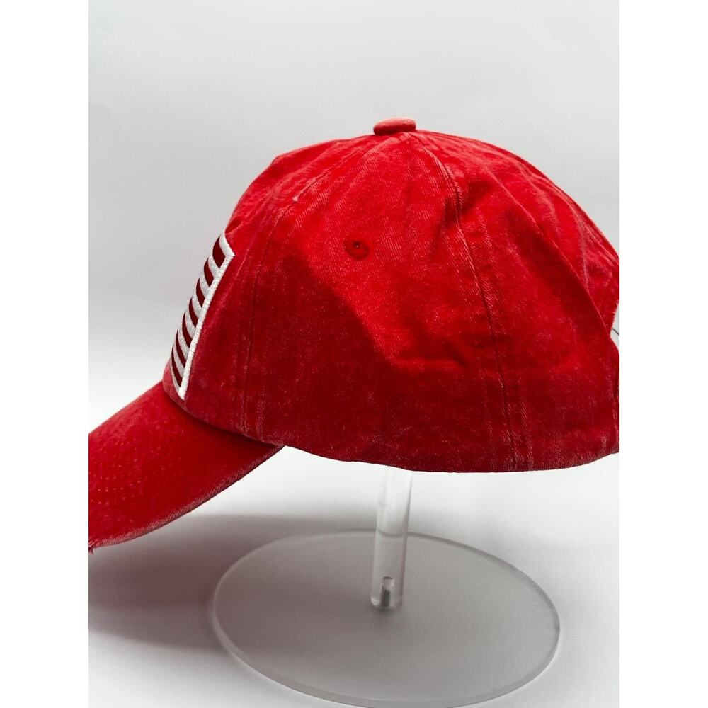 Fabric Washed US Flag Hat Red | Made in USA | Adjustable Dad Cap Vintage Style - Picture 3 of 9